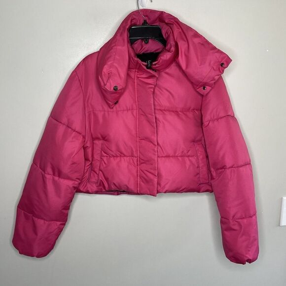 UNREAL FUR Puffer Jacket Womens Large L Barbie Pink Phaedra Cropped - Picture 3 of 12